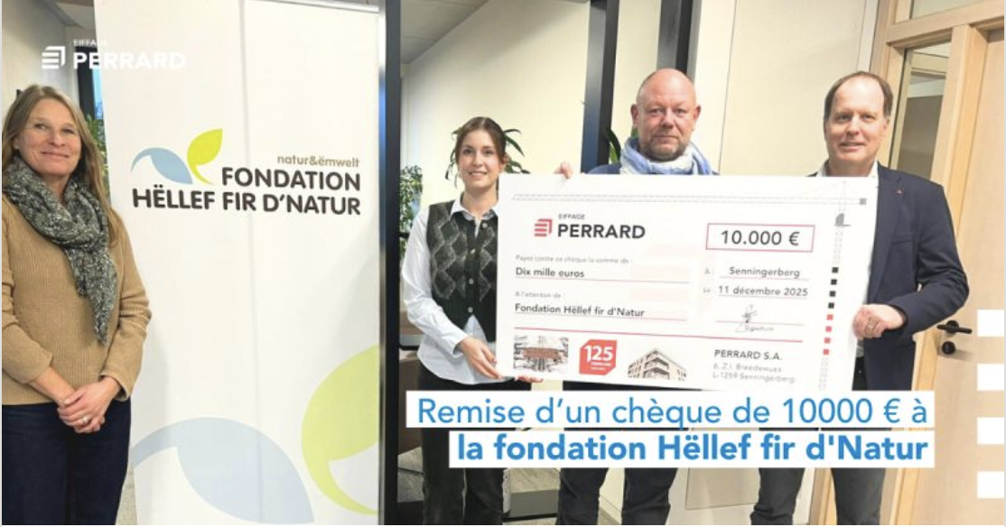 Remise d'un chèque de 10.000 € à la Fondation Hëllef fir d'Natur